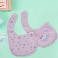 Baby Moo Little Bunny Cotton 2 Pack Buttoned Feeding Bibs - Pink