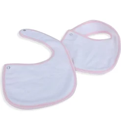 Baby Moo Little Bunny Cotton 2 Pack Buttoned Feeding Bibs - Pink
