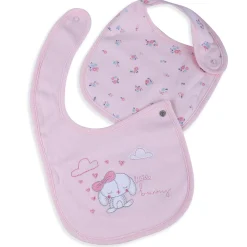 Baby Moo Little Bunny Cotton 2 Pack Buttoned Feeding Bibs - Pink