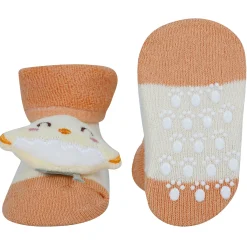 Baby Moo Little Chick 3D Rattle Anti-Skid Socks Booties Pack of 2 - Orange, Peach