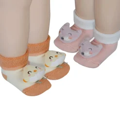 Baby Moo Little Chick 3D Rattle Anti-Skid Socks Booties Pack of 2 - Orange, Peach