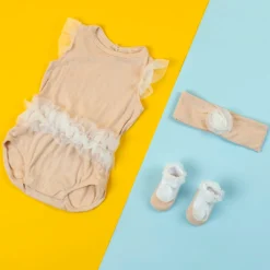 Baby Moo Little Frilly Princess Gift Set 3 Piece With Bodysuit, Socks And Headband - Peach