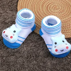 Baby Moo Little Hippo Cotton Anti-Skid 3D Socks - White