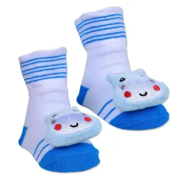 Baby Moo Little Hippo Cotton Anti-Skid 3D Socks - White