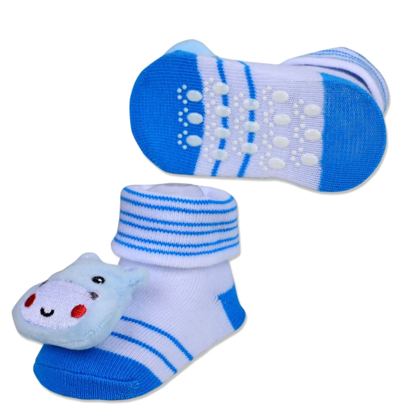 Baby Moo Little Hippo Cotton Anti-Skid 3D Socks - White