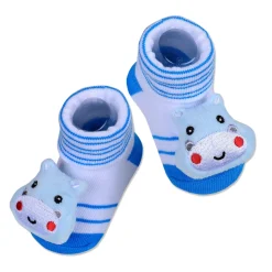 Baby Moo Little Hippo Cotton Anti-Skid 3D Socks - White