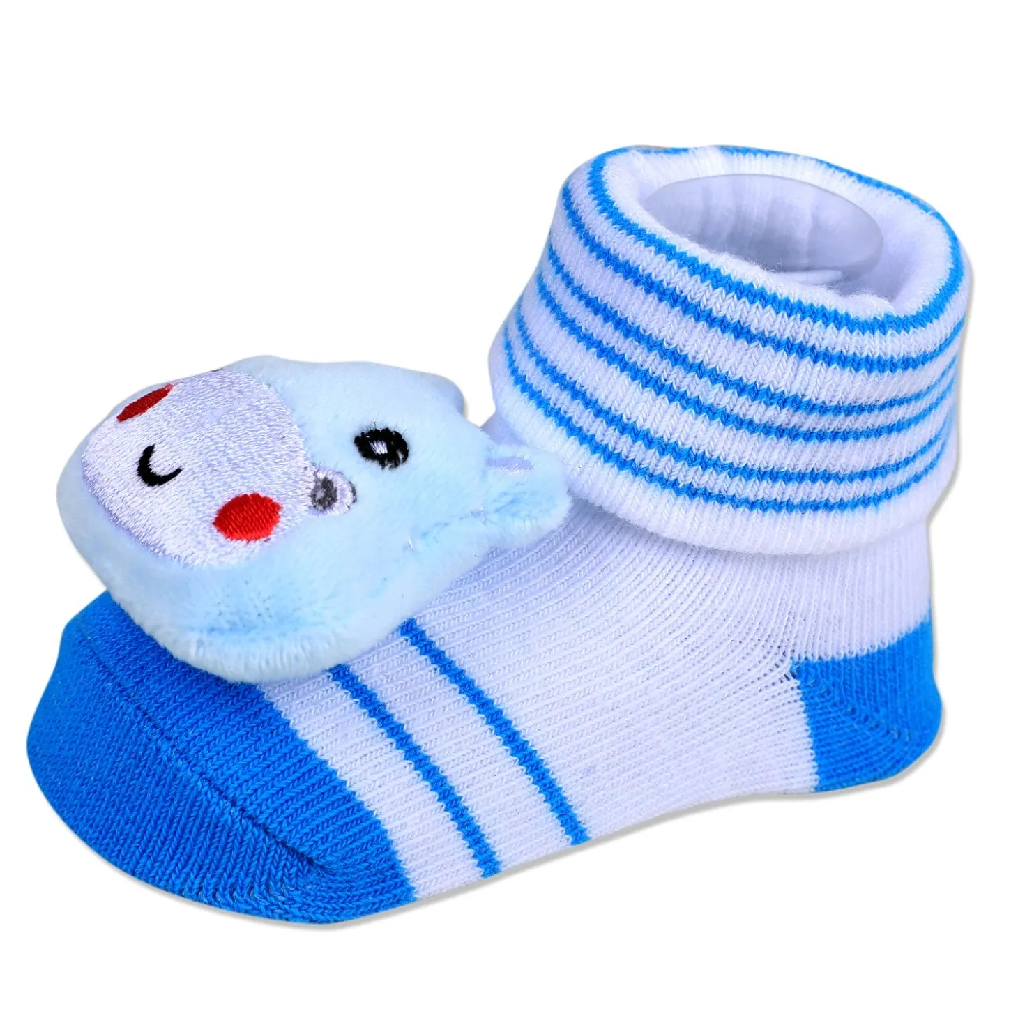 Baby Moo Little Hippo Cotton Anti-Skid 3D Socks - White