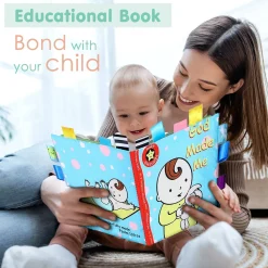 Baby Moo Little Learner Baby With Squeaker And Rustle Paper Sound Cloth Book - Blue