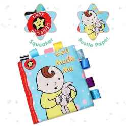 Baby Moo Little Learner Baby With Squeaker And Rustle Paper Sound Cloth Book - Blue