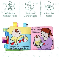 Baby Moo Little Learner Baby With Squeaker And Rustle Paper Sound Cloth Book - Blue