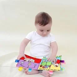 Baby Moo Little Learner Baby With Squeaker And Rustle Paper Sound Cloth Book - Blue