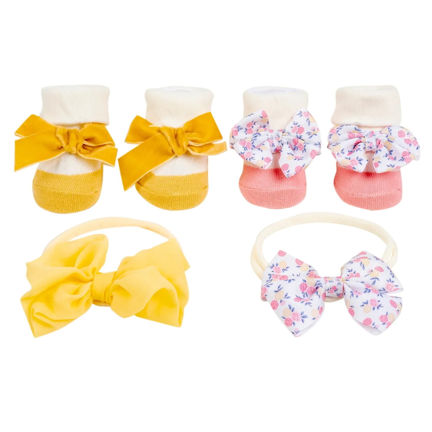 Baby Moo Little Miss Sunshine Infant Girl 4-Piece Gift Hairband And Socks Set - Pink