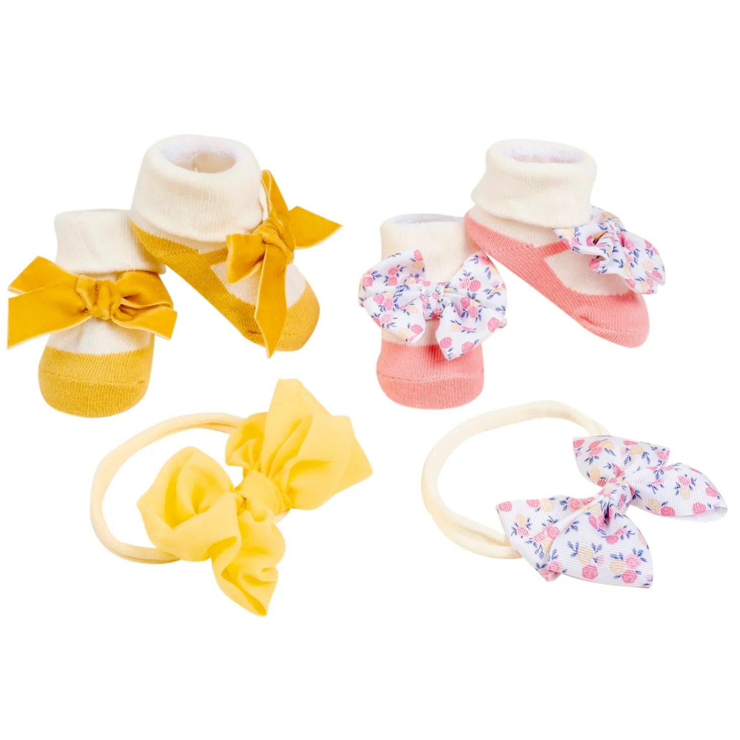 Baby Moo Little Miss Sunshine Infant Girl 4-Piece Gift Hairband And Socks Set - Pink