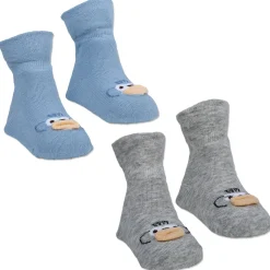 Baby Moo Little Monkey Cotton Anti-Skid 2 Pair Socks - Blue
