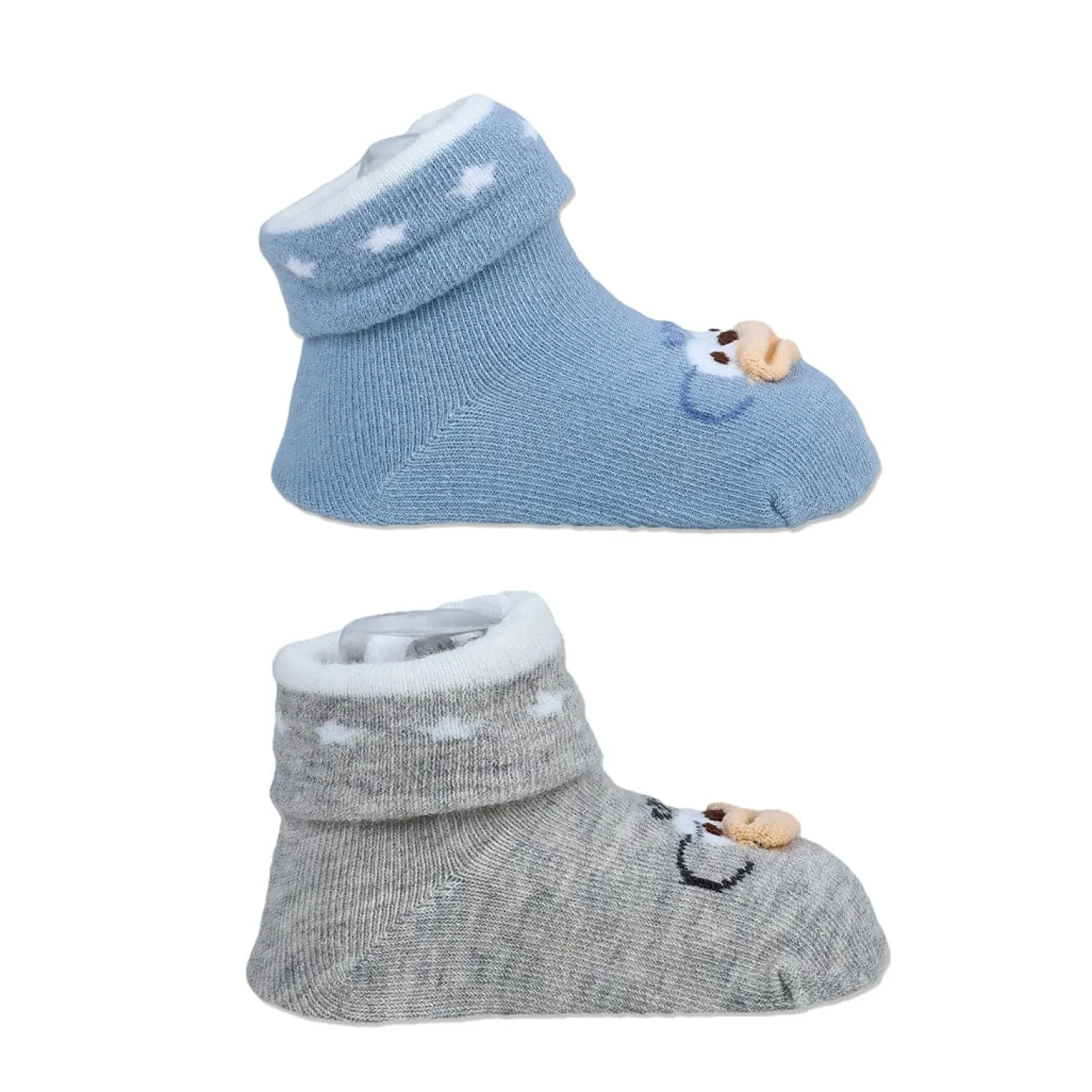 Baby Moo Little Monkey Cotton Anti-Skid 2 Pair Socks - Blue
