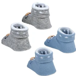 Baby Moo Little Monkey Cotton Anti-Skid 2 Pair Socks - Blue