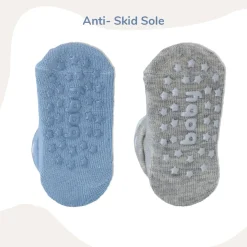 Baby Moo Little Monkey Cotton Anti-Skid 2 Pair Socks - Blue