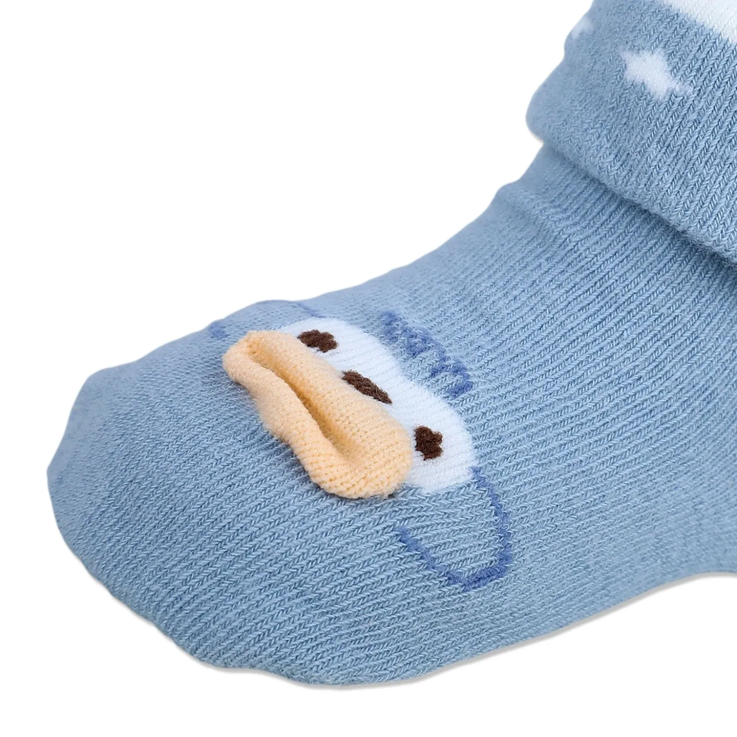 Baby Moo Little Monkey Cotton Anti-Skid 2 Pair Socks - Blue