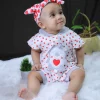 Baby Moo Little Penguin Embroidered Soft Cotton Girls Hooded Short Romper - Red