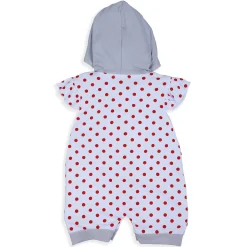 Baby Moo Little Penguin Embroidered Soft Cotton Girls Hooded Short Romper - Red
