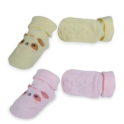 Baby Moo Little Puppy Anti-Skid 2 Pack Socks - Pink