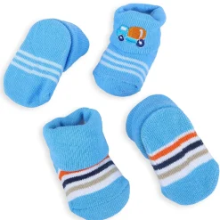 Baby Moo Lorry And Stripes Newborn Breathable Infant Cotton Socks - Blue