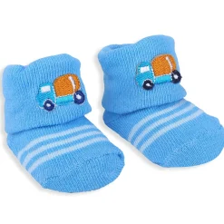 Baby Moo Lorry And Stripes Newborn Breathable Infant Cotton Socks - Blue