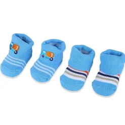 Baby Moo Lorry And Stripes Newborn Breathable Infant Cotton Socks - Blue