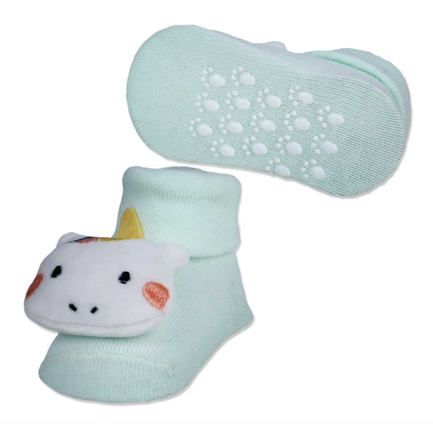 Baby Moo Magical Unicorn Cotton Anti-Skid 3D Socks - Mint Green