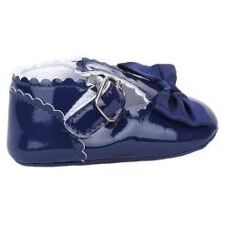 Baby Moo Mary Jane Bow Patent Leather Anti-Skid Ballerina Booties - Blue