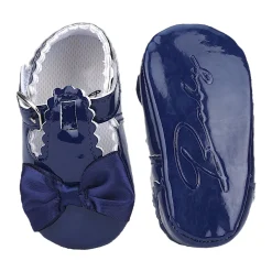 Baby Moo Mary Jane Bow Patent Leather Anti-Skid Ballerina Booties - Blue