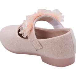 Baby Moo Mary Jane Glittery Floral Applique On Velcro Strap Anti-Skid Ballerina Shoes - Pink