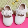 Baby Moo Mary Jane Lace Floral Applique On Velcro Strap Anti-Skid Ballerina Shoes - White