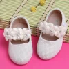 Baby Moo Mary Jane Lace Floral Applique On Velcro Strap Anti-Skid Ballerina Shoes - Gold