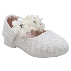Baby Moo Mary Jane Lace Floral Applique On Velcro Strap Anti-Skid Ballerina Shoes - Gold