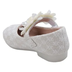 Baby Moo Mary Jane Lace Floral Applique On Velcro Strap Anti-Skid Ballerina Shoes - Gold