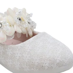 Baby Moo Mary Jane Lace Floral Applique On Velcro Strap Anti-Skid Ballerina Shoes - Gold