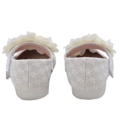 Baby Moo Mary Jane Lace Floral Applique On Velcro Strap Anti-Skid Ballerina Shoes - Gold