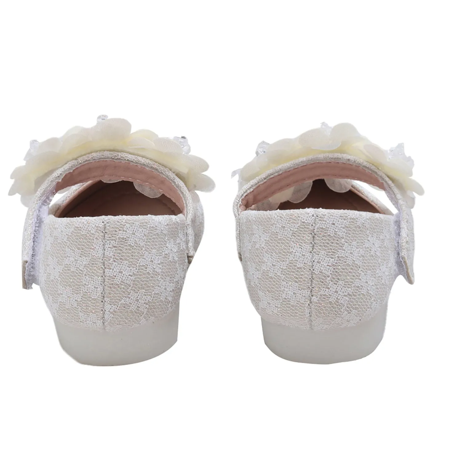 Baby Moo Mary Jane Lace Floral Applique On Velcro Strap Anti-Skid Ballerina Shoes - Gold