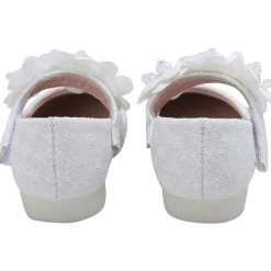 Baby Moo Mary Jane Lace Floral Applique On Velcro Strap Anti-Skid Ballerina Shoes - White