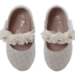 Baby Moo Mary Jane Lace Floral Applique On Velcro Strap Anti-Skid Ballerina Shoes - Gold
