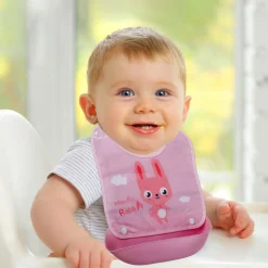 Baby Moo Meaty Rabbit Premium Waterproof Crumb Catcher Bibs - Pink
