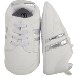 Baby Moo Metallic Silver Striped White Sneakers
