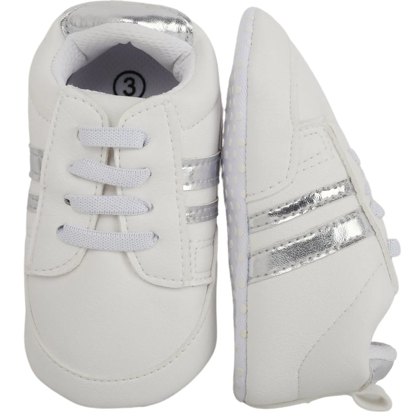 Baby Moo Metallic Silver Striped White Sneakers
