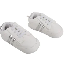 Baby Moo Metallic Silver Striped White Sneakers