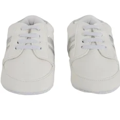 Baby Moo Metallic Silver Striped White Sneakers