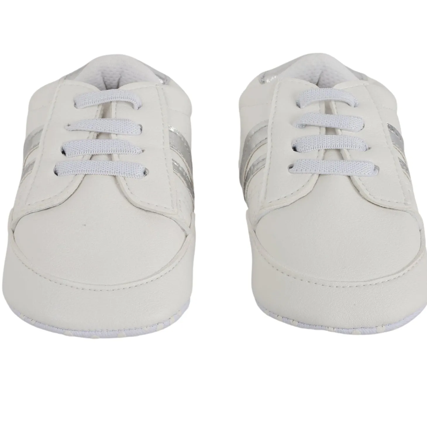 Baby Moo Metallic Silver Striped White Sneakers