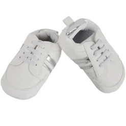 Baby Moo Metallic Silver Striped White Sneakers