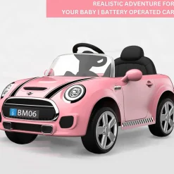 Baby Moo Mini Cooper Electric Ride-On Car for Kids | Rechargeable 12V Battery | Remote Control | USB MP3 Player | Ages 1-5 - Pink
