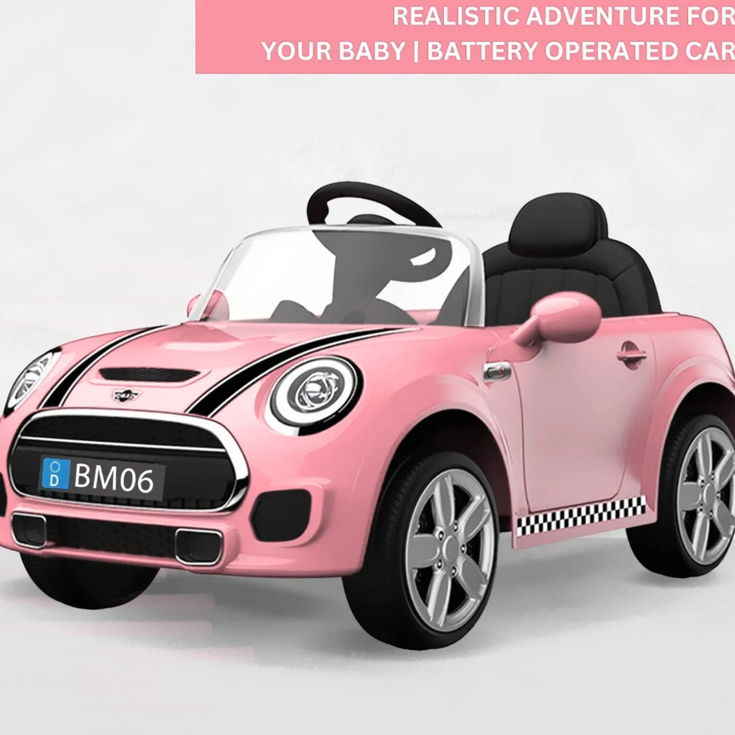 Baby Moo Mini Cooper Electric Ride-On Car for Kids | Rechargeable 12V Battery | Remote Control | USB MP3 Player | Ages 1-5 - Pink
